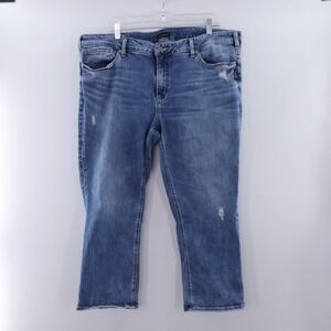 Silver Jeans Co Womens Blue‎ Distressed Cropped Flare Denim Capris Elyse Size 22